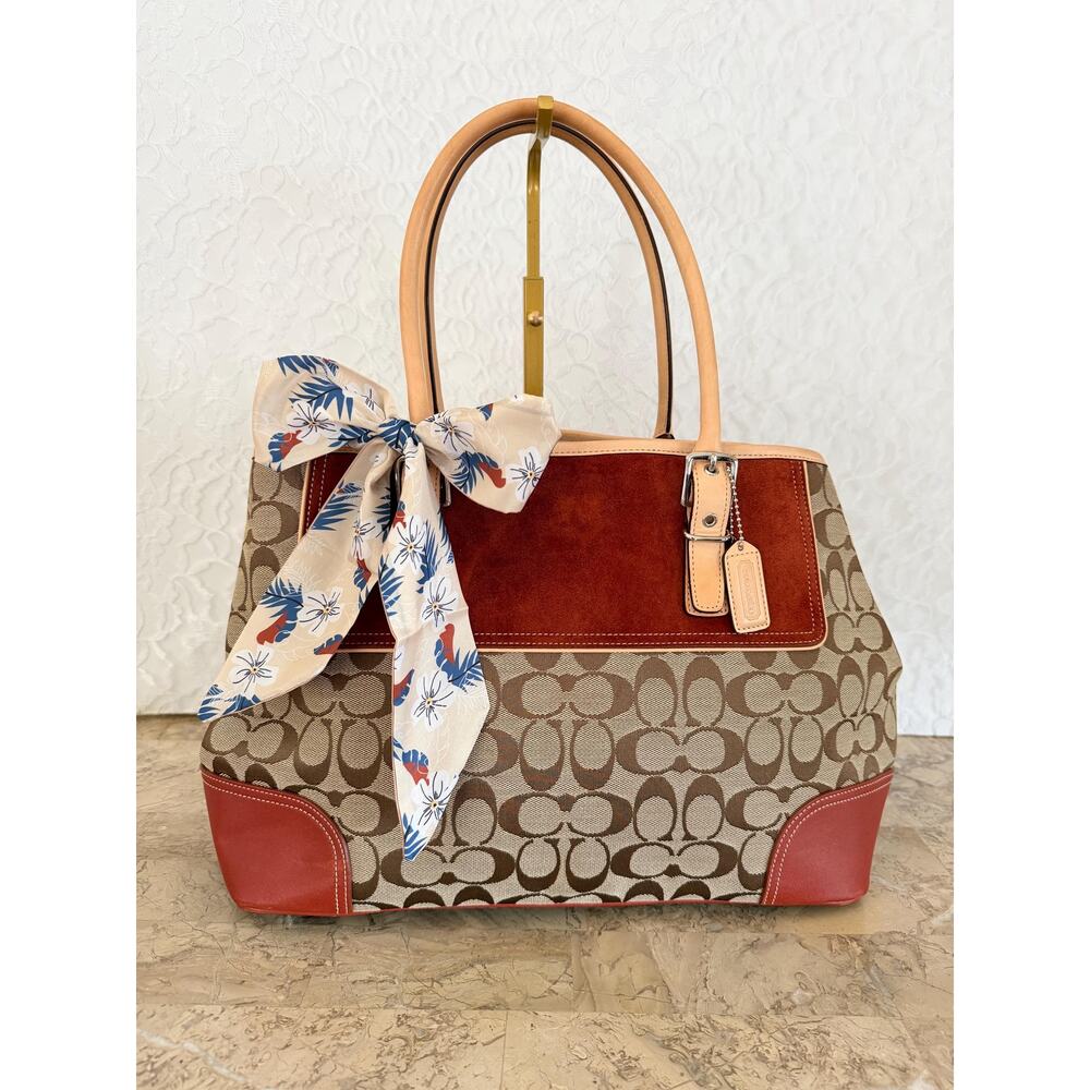 Vtg Coach 6367 Zoe Hampton Leather/Suede/Canvas expandable Satchel Shoulder bag
